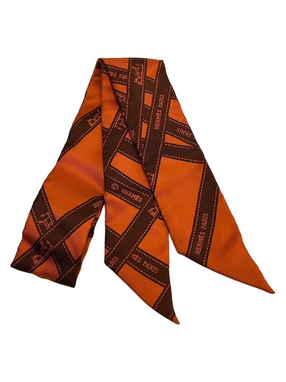 Hermes Scarf Twilly Orange Dark Brown Ribbon Bolduc